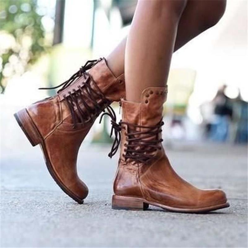 Camille™ | Bottines Mi-Mollet Cloutées Vintage