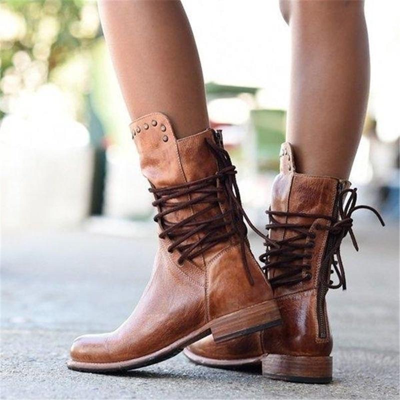 Camille™ | Bottines Mi-Mollet Cloutées Vintage