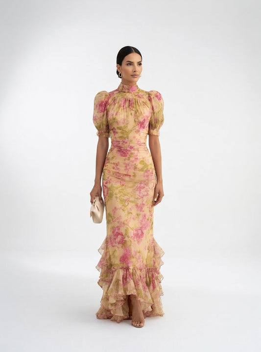 Roséliane™ — Robe longue florale silhouette romantique