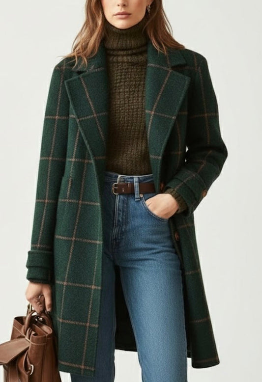 Catherine™ | Manteau rétro à carreaux à col revers