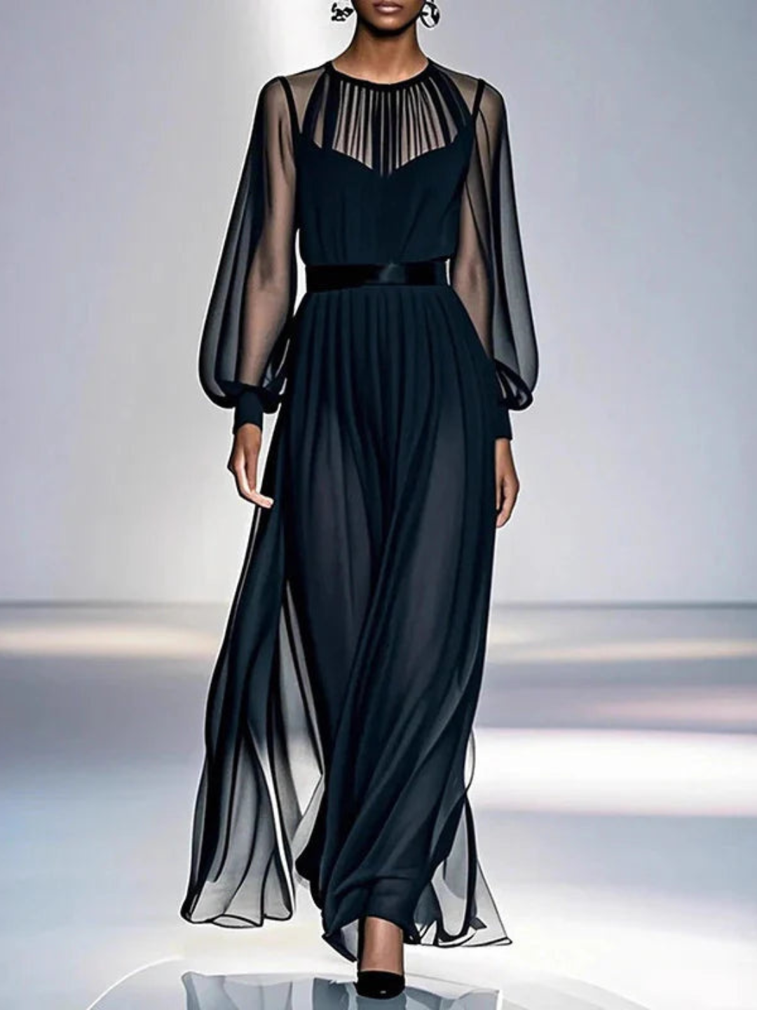 Élisea™ — Robe noire élégante fluide intemporelle