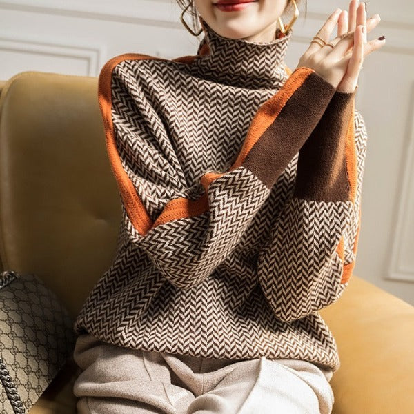 Clara™ | Pull à Col Roulé à Rayures Contrastées