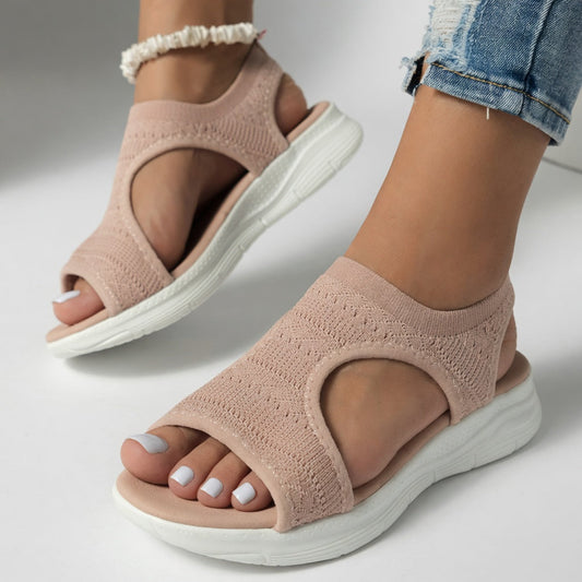 Confortine™ — Sandale compensée maille bout ouvert semelle souple